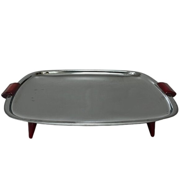 Mid-Century Modern MCM Glo Hill Pedestal Chrome Tray with Bakelite Handles - Picture 1 of 5